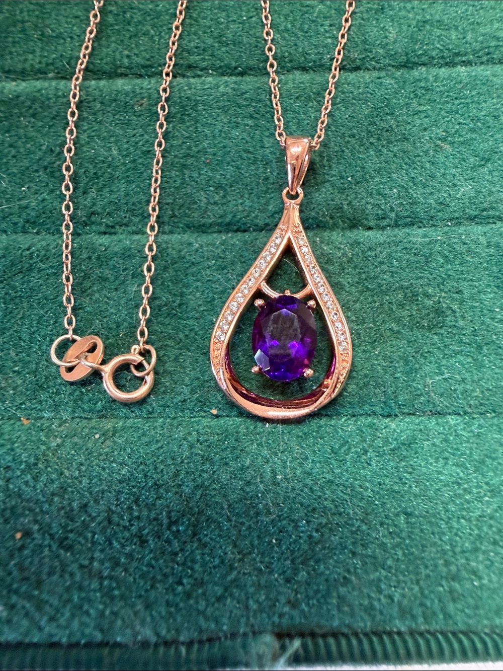 Costa Rose Gold Teardrop Necklace with Purple Stone